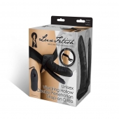 Полый страпон с двумя отростками и вибрацией Unisex Vibrating Hollow Strap-On Double Penetrating Dildo - 17,8 см. - Lux Fetish - купить с доставкой в Новороссийске