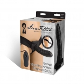 Чёрный полый страпон с вибрацией Unisex Vibrating Hollow Strap-On - 14 см. - Lux Fetish - купить с доставкой в Новороссийске