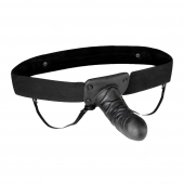 Чёрный полый страпон с вибрацией Unisex Vibrating Hollow Strap-On - 14 см. - Lux Fetish - купить с доставкой в Новороссийске