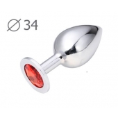 Коническая серебристая анальная втулка с красным кристаллом - 8,2 см. - Anal Jewelry Plug - купить с доставкой в Новороссийске