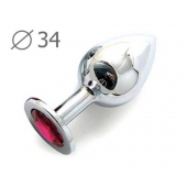 Коническая серебристая анальная втулка с малиновым кристаллом - 8,2 см. - Anal Jewelry Plug - купить с доставкой в Новороссийске