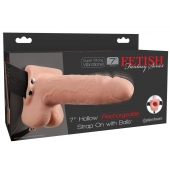 Телесный перезаряжаемый вибрострапон 7  Hollow Rechargeable Strap-on with Balls - 20,3 см. - Pipedream - купить с доставкой в Новороссийске