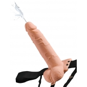 Телесный полый страпон с имитацией эякуляции 7.5  Hollow Squirting Strap-On with Balls Flesh - 21,6 см. - Pipedream - купить с доставкой в Новороссийске