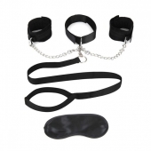 Чёрный ошейник с наручниками и поводком Collar Cuffs   Leash Set - Lux Fetish - купить с доставкой в Новороссийске