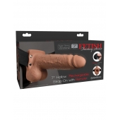 Кофейный перезаряжаемый вибрострапон 7  Hollow Rechargeable Strap-on with Balls - 20,3 см. - Pipedream - купить с доставкой в Новороссийске