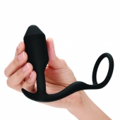 Черное эрекционное кольцо с анальным плагом Snug   Tug - b-Vibe - в Новороссийске купить с доставкой