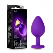 Фиолетовая анальная пробка Bling Plug Medium с золотистым стразом - 8,3 см. - Blush Novelties - купить с доставкой в Новороссийске