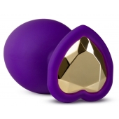 Фиолетовая анальная пробка Bling Plug Large с золотистым стразом - 9,5 см. - Blush Novelties - купить с доставкой в Новороссийске