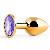 Золотистая анальная пробка с фиолетовым стразом - 7,2 см. - Anal Jewelry Plug - купить с доставкой в Новороссийске