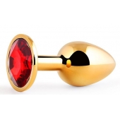 Золотистая анальная пробка с красным стразом - 7,2 см. - Anal Jewelry Plug - купить с доставкой в Новороссийске
