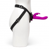 Лиловый страпон Rechargeable Vibrating Strap-On Harness Set - 17,6 см. - Happy Rabbit - купить с доставкой в Новороссийске