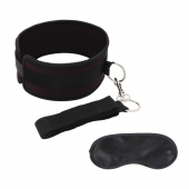 Черный ошейник с длинным поводком Collar and Leash Set - Lux Fetish - купить с доставкой в Новороссийске