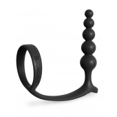 Черная анальная цепочка с эрекционным кольцом Ass-gasm Cockring Anal Beads - Pipedream - в Новороссийске купить с доставкой