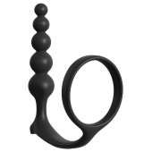 Черная анальная цепочка с эрекционным кольцом Ass-gasm Cockring Anal Beads - Pipedream - в Новороссийске купить с доставкой