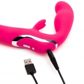 Ярко-розовый безремневой страпон Rechargeable Vibrating Strapless Strap-On - Happy Rabbit - купить с доставкой в Новороссийске