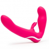 Ярко-розовый безремневой страпон Rechargeable Vibrating Strapless Strap-On - Happy Rabbit - купить с доставкой в Новороссийске