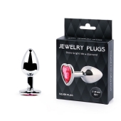 Серебристая анальная пробка с малиновым кристаллом-сердечком - 7 см. - Anal Jewelry Plug - купить с доставкой в Новороссийске