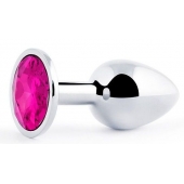 Серебристая анальная пробка с малиновым кристаллом - 7,2 см. - Anal Jewelry Plug - купить с доставкой в Новороссийске
