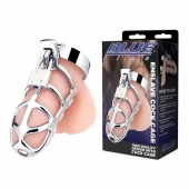 Серебристая металлическая клетка для члена с замком Enslave Cock Cage - BlueLine - купить с доставкой в Новороссийске