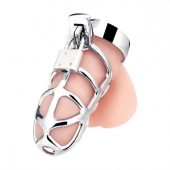 Серебристая металлическая клетка для члена с замком Enslave Cock Cage - BlueLine - купить с доставкой в Новороссийске