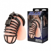 Черная металлическая клетка с замком Deluxe Chastity Cage - BlueLine - купить с доставкой в Новороссийске