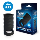 Черная открытая насадка на пенис с кольцом для мошонки XXL-size - 9,4 см. - Sex Expert - в Новороссийске купить с доставкой