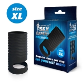 Черная открытая насадка на пенис с кольцом для мошонки XL-size - 8,9 см. - Sex Expert - в Новороссийске купить с доставкой