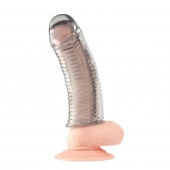 Текстурированная насадка на пенис Clear Textured Penis Enhancing Sleeve Extension - 16,5 см. - BlueLine - в Новороссийске купить с доставкой