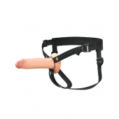 Телесный полый страпон на черных ремнях Hollow Silicone Strap-on - 17,8 см. - Pipedream - купить с доставкой в Новороссийске