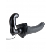 Черный страпон с вагинальной пробкой Deluxe Vibrating Penetrix Strap-On - 19 см. - Pipedream - купить с доставкой в Новороссийске