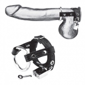 Утяжка на пенис на замочке Duo Cock And Ball Lock - BlueLine - купить с доставкой в Новороссийске