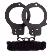 Чёрные наручники из листового металла в комплекте с веревкой BONDX METAL CUFFS LOVE ROPE SET - Dream Toys - купить с доставкой в Новороссийске