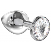 Большая серебристая анальная пробка Diamond Clear Sparkle Large с прозрачным кристаллом - 8 см. - Lola Games - купить с доставкой в Новороссийске