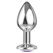 Большая серебристая анальная пробка Diamond Purple Sparkle Large с фиолетовым кристаллом - 8 см. - Lola Games - купить с доставкой в Новороссийске