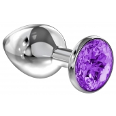 Большая серебристая анальная пробка Diamond Purple Sparkle Large с фиолетовым кристаллом - 8 см. - Lola Games - купить с доставкой в Новороссийске