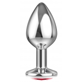 Большая серебристая анальная пробка Diamond Red Sparkle Large с красным кристаллом - 8 см. - Lola Games - купить с доставкой в Новороссийске