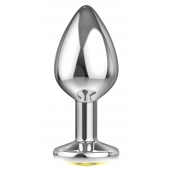Большая серебристая анальная пробка Diamond Yellow Sparkle Large с жёлтым кристаллом - 8 см. - Lola Games - купить с доставкой в Новороссийске