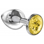 Большая серебристая анальная пробка Diamond Yellow Sparkle Large с жёлтым кристаллом - 8 см. - Lola Games - купить с доставкой в Новороссийске