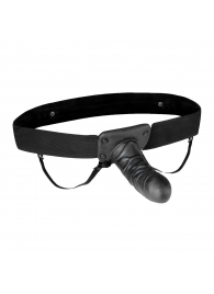 Чёрный полый страпон с вибрацией Unisex Vibrating Hollow Strap-On - 14 см. - Lux Fetish - купить с доставкой в Новороссийске