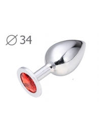Коническая серебристая анальная втулка с красным кристаллом - 8,2 см. - Anal Jewelry Plug - купить с доставкой в Новороссийске
