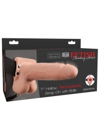 Телесный перезаряжаемый вибрострапон 7  Hollow Rechargeable Strap-on with Balls - 20,3 см. - Pipedream - купить с доставкой в Новороссийске