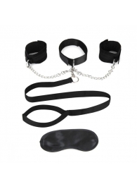 Чёрный ошейник с наручниками и поводком Collar Cuffs   Leash Set - Lux Fetish - купить с доставкой в Новороссийске