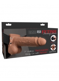 Кофейный перезаряжаемый вибрострапон 7  Hollow Rechargeable Strap-on with Balls - 20,3 см. - Pipedream - купить с доставкой в Новороссийске