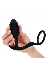 Черное эрекционное кольцо с анальным плагом Snug   Tug - b-Vibe - в Новороссийске купить с доставкой