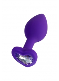 Фиолетовая анальная втулка Diamond Heart с прозрачным кристаллом - 7 см. - ToyFa - купить с доставкой в Новороссийске