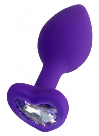 Фиолетовая анальная втулка Diamond Heart с прозрачным кристаллом - 7 см. - ToyFa - купить с доставкой в Новороссийске