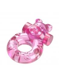 Розовое эрекционное виброкольцо на пенис Pink Bear - Baile - в Новороссийске купить с доставкой