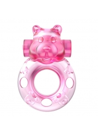 Розовое эрекционное виброкольцо на пенис Pink Bear - Baile - в Новороссийске купить с доставкой