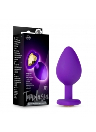 Фиолетовая анальная пробка Bling Plug Medium с золотистым стразом - 8,3 см. - Blush Novelties - купить с доставкой в Новороссийске