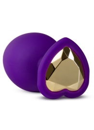 Фиолетовая анальная пробка Bling Plug Large с золотистым стразом - 9,5 см. - Blush Novelties - купить с доставкой в Новороссийске